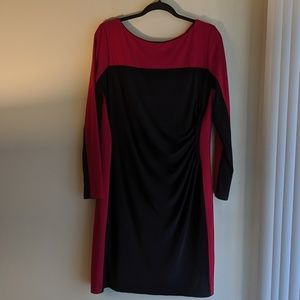 Color Block Ruched Long Sleeve Dress XL